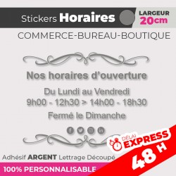Stickers | HORAIRES 20cm | Adhésif Découpé Vitrophanie | 48h