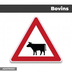 Autocollant | ATTENTION BOVINS | Format Triangle