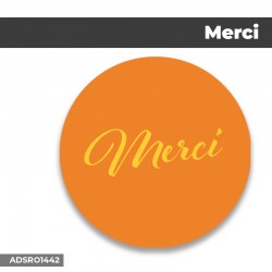 Autocollant | MERCI Fond orange | Format Rond