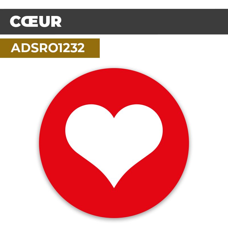 Autocollant | COEUR Fond Rouge | Format Rond
