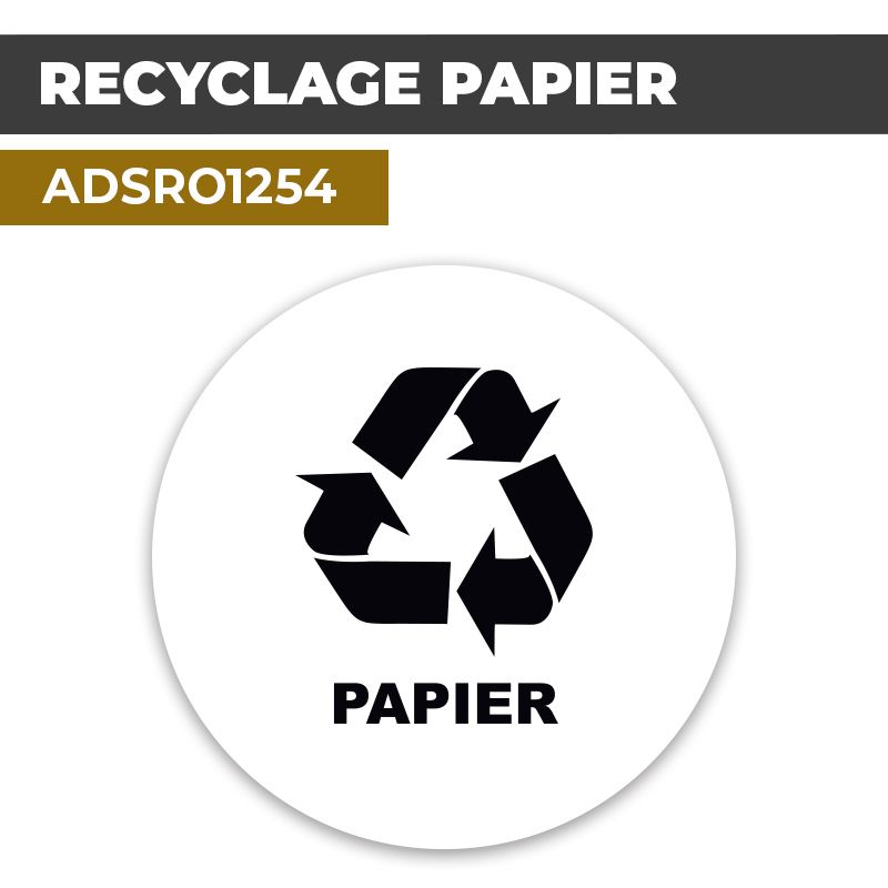 Autocollant | RECYCLAGE PAPIER Noir | Format Rond