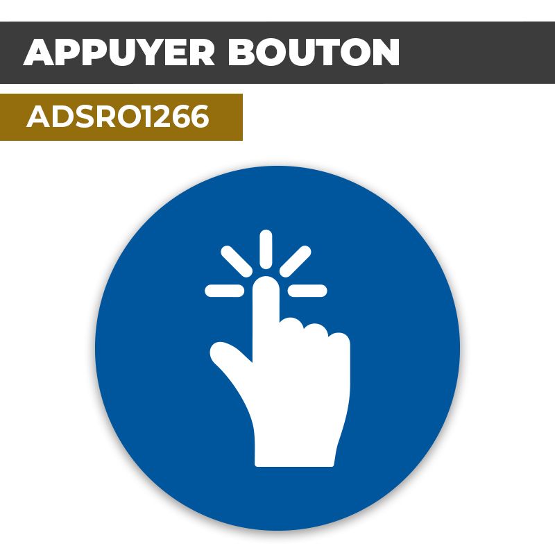Autocollant | APPUYER BOUTON Fond Bleu | Format Rond