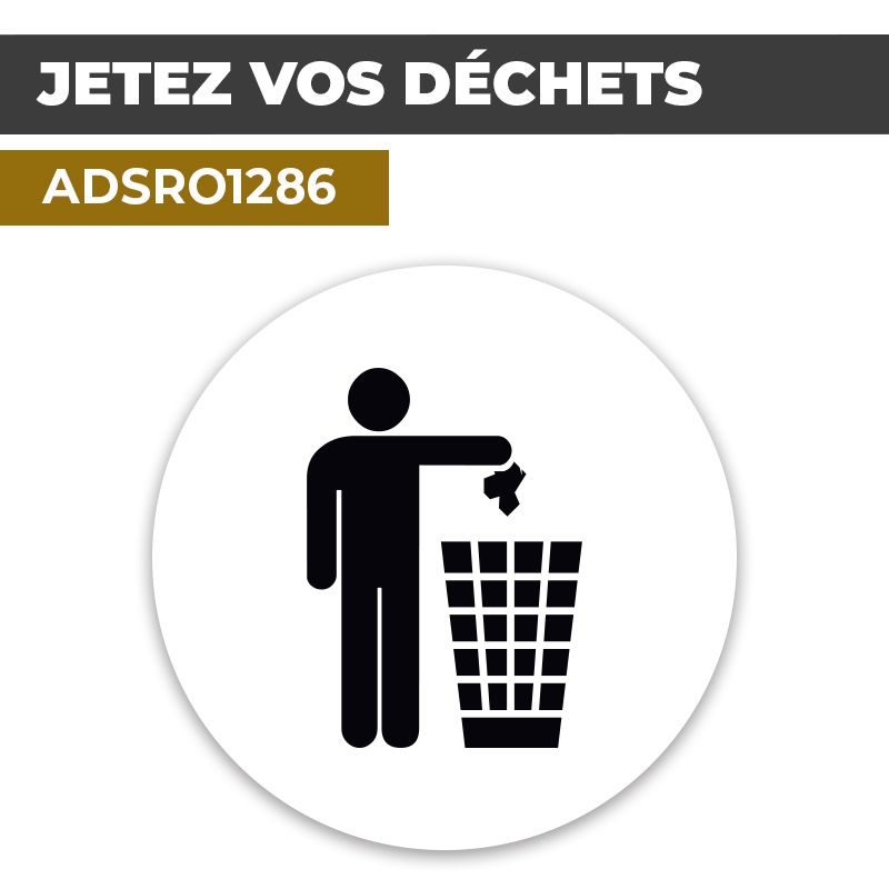 Autocollant | DECHETS POUBELLE Noir | Format Rond