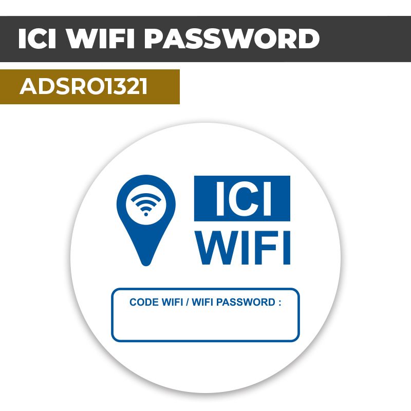 Autocollant | ICI WIFI CODE Bleu | Format Rond