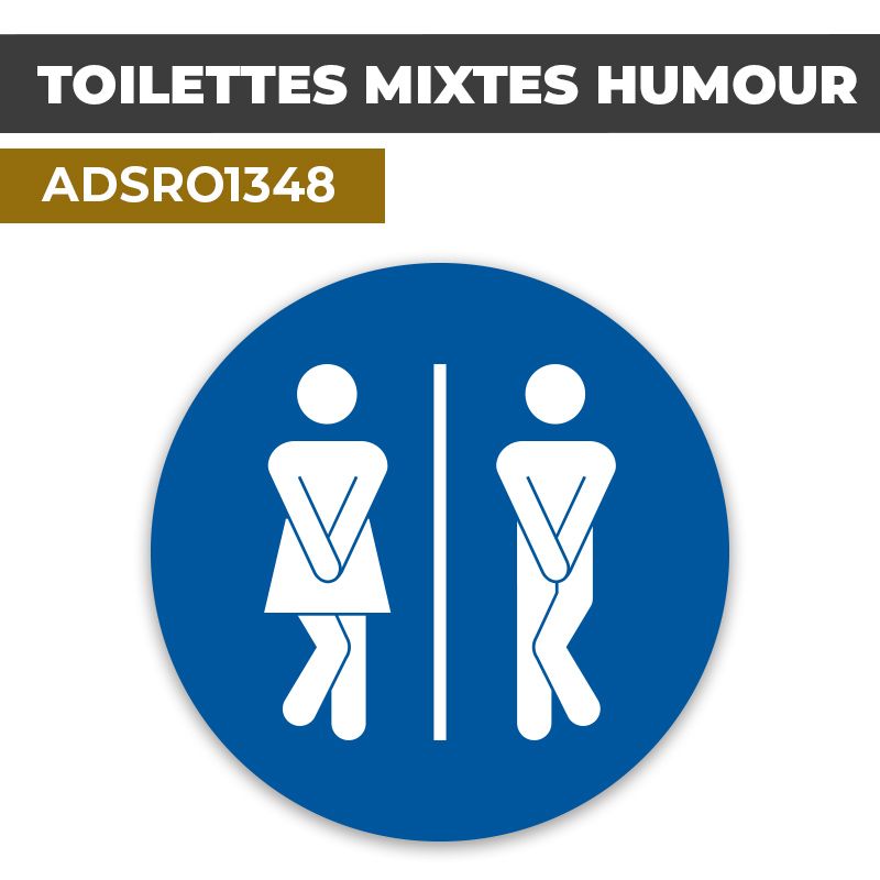 Autocollant | WC MIXTE HUMOUR fond bleu| Format Rond