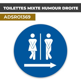 Autocollant | WC MIXTE HUMOUR D. Fond bleu | Format Rond