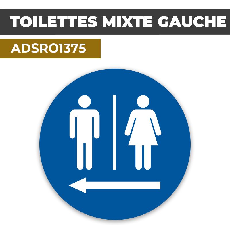 Autocollant | WC MIXTE GAUCHE Fond bleu| Format Rond