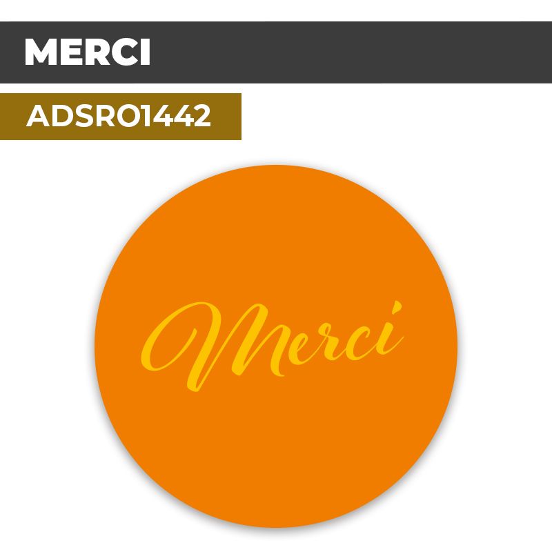 Autocollant | MERCI Fond orange | Format Rond