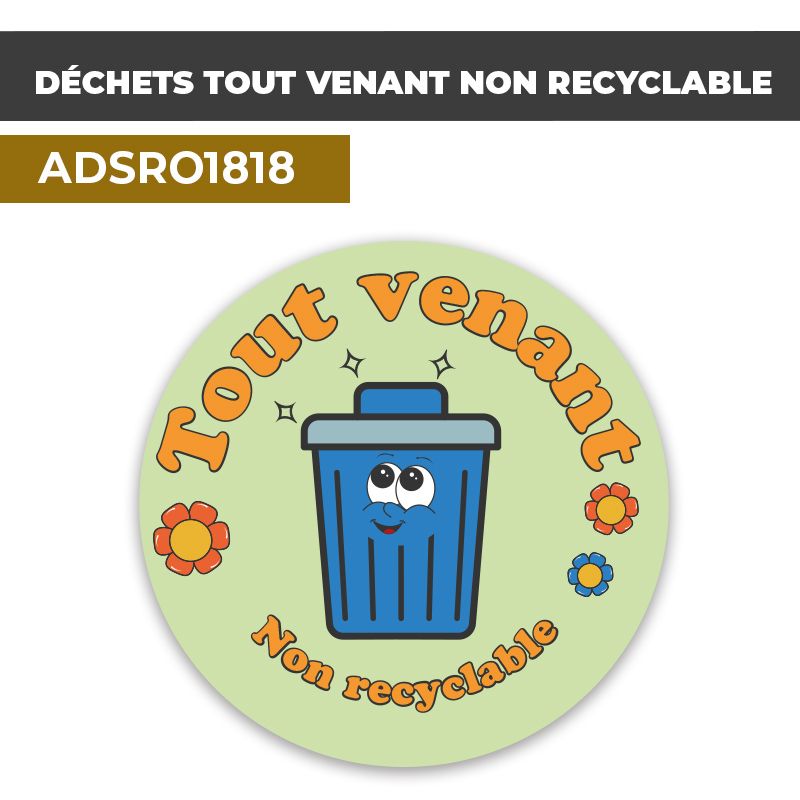 Autocollant DÉCHETS TOUT VENANT NON RECYCLABLES | Déchets et Poubelles