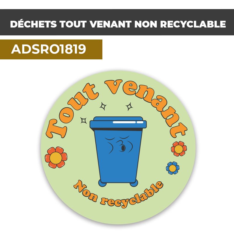 Autocollant DÉCHETS TOUT VENANT NON RECYCLABLES | Déchets et Poubelles