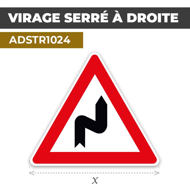 Autocollant | VIRAGE À DROITE | Format Triangle
