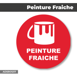 Autocollant - Panneau | PEINTURE FRAICHE Fond Rouge | Format Rond