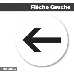 Autocollant - Panneau | FLECHE Gauche Noir | Format Rond