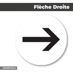 Autocollant - Panneau | FLECHE Droite Noir | Format Rond
