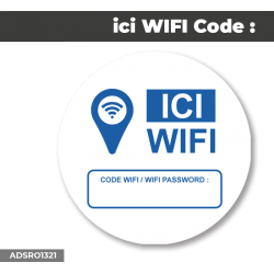 Autocollant - Panneau | ICI WIFI CODE Bleu | Format Rond
