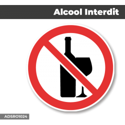 Autocollant - Panneau | ALCOOL INTERDIT | Format Rond